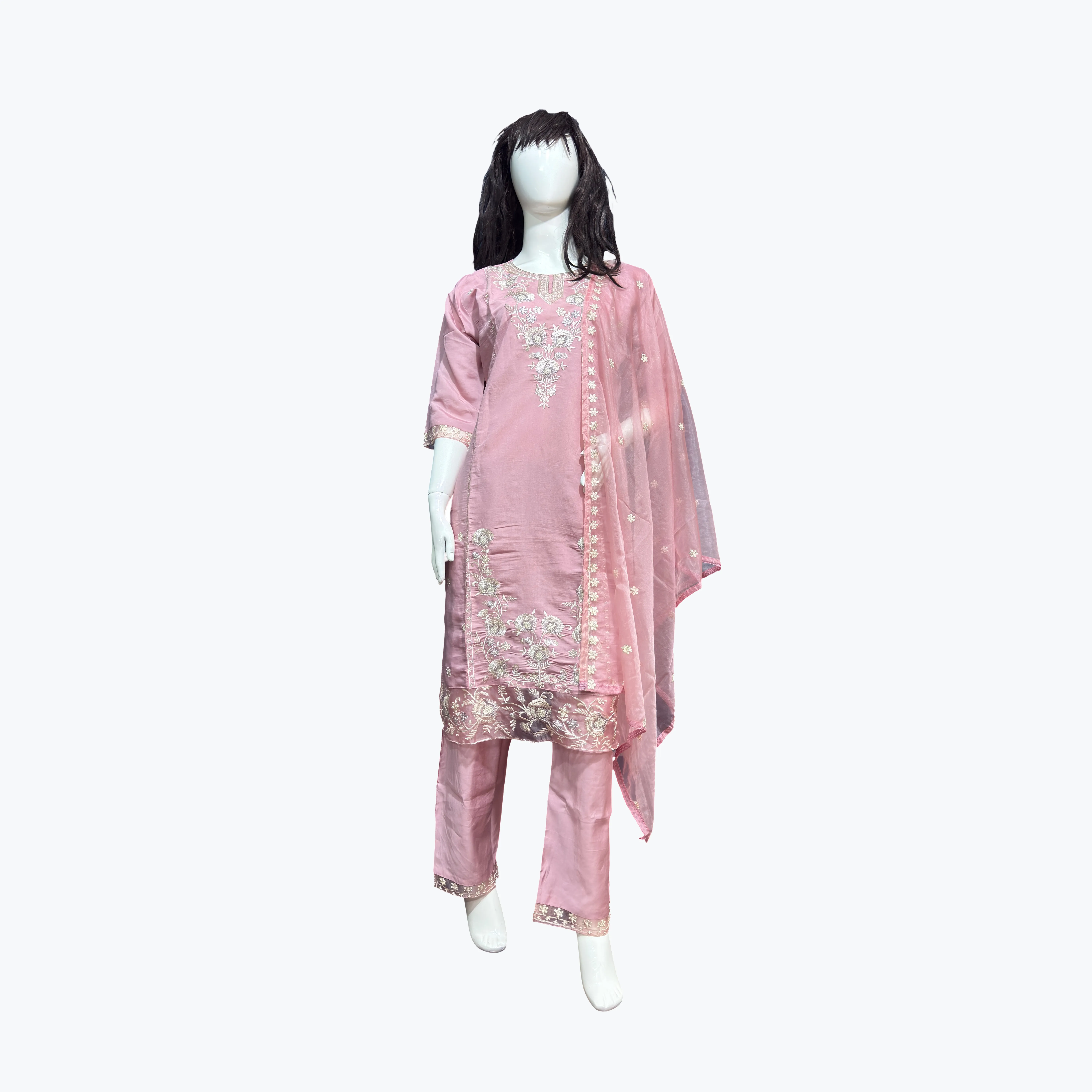 Pink Embroidered Cotton Blend Kurta