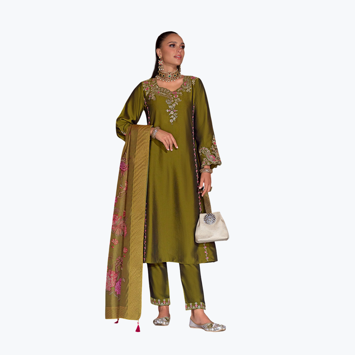 Lily & Lali Olive Green A-Line Kurta