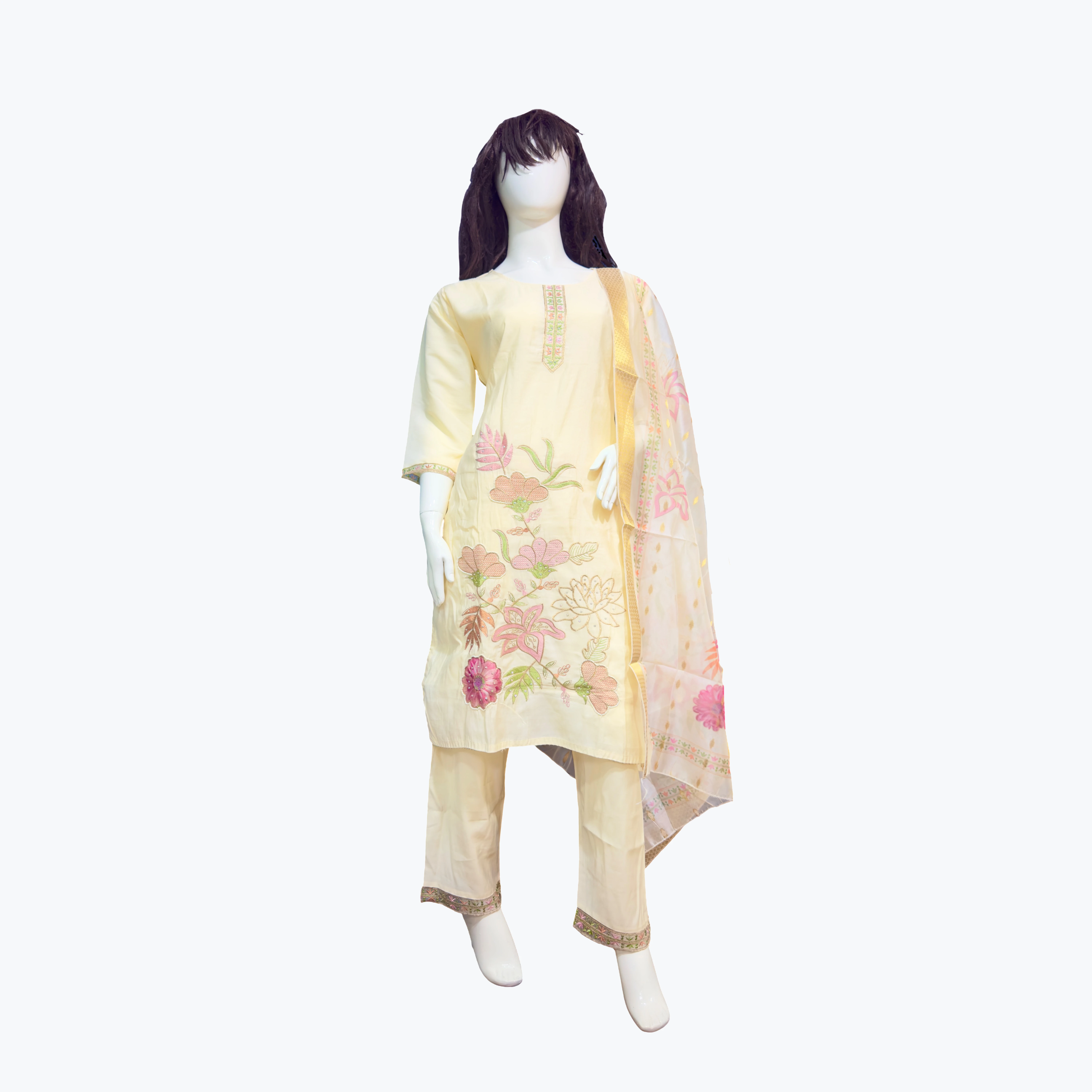 Cream Floral Kurta Set